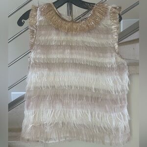 Elegant Cream and Gold Fringe Top